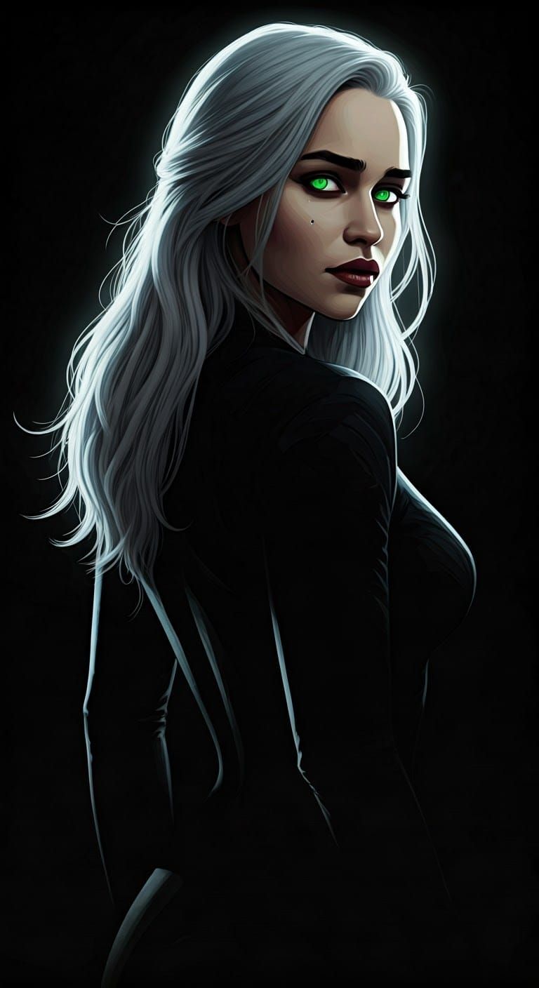 Silhouetted Dragon Queen in Graphic Novel Style