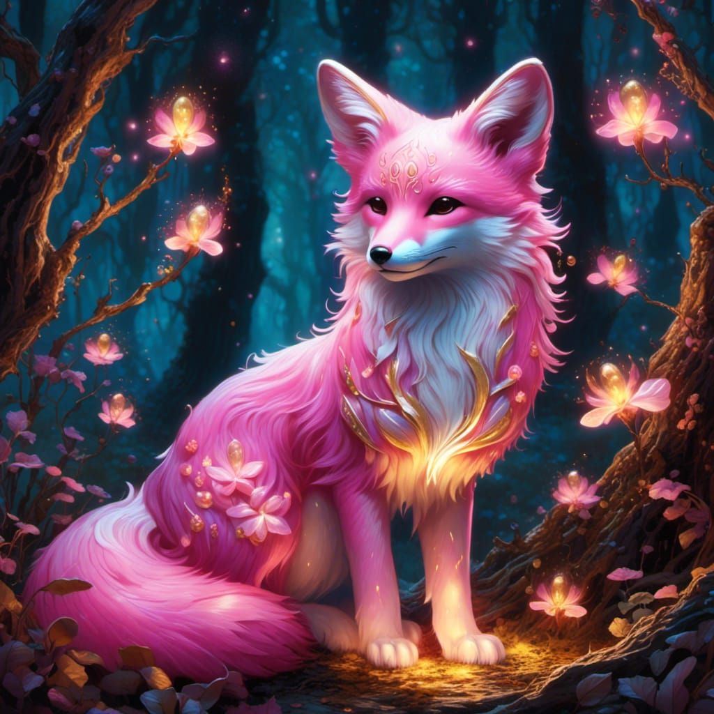 Magical Bioluminescent Ghost Fox in Forest