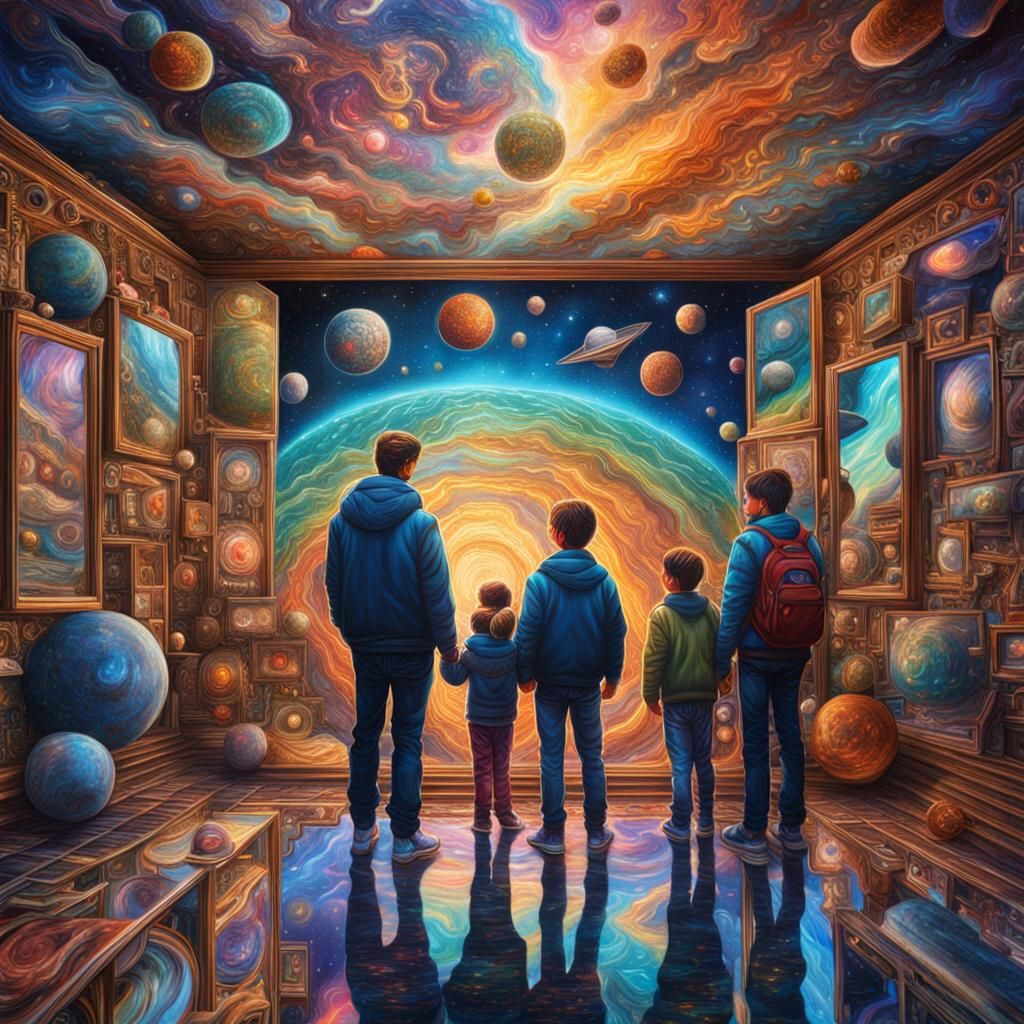 Family Portrait in Mirrored Room, Astral Illustration