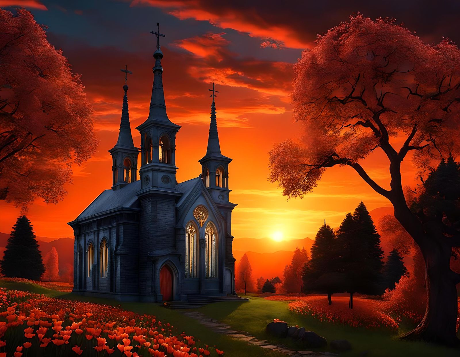 Steampunk Gothic Couple in Neobrutalist Landscape