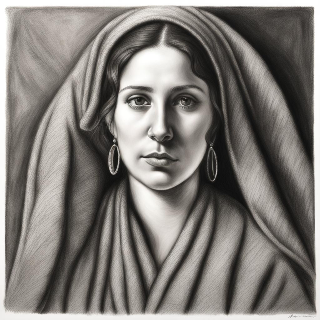 Hyperdetailed Charcoal Drawing of Pregnant Woman