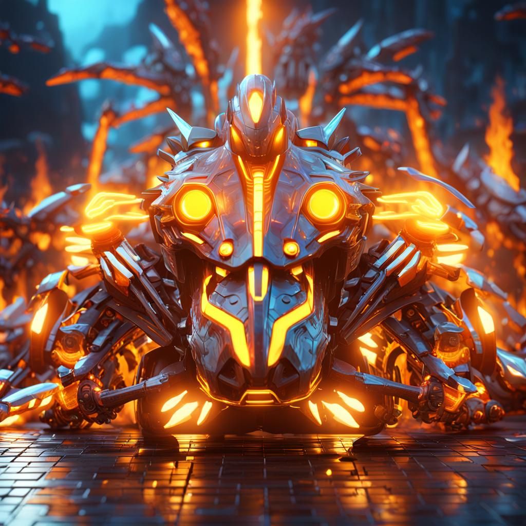 Futuristic Dragon Motorcycle Ignites Fiery Cyberpunk Scene