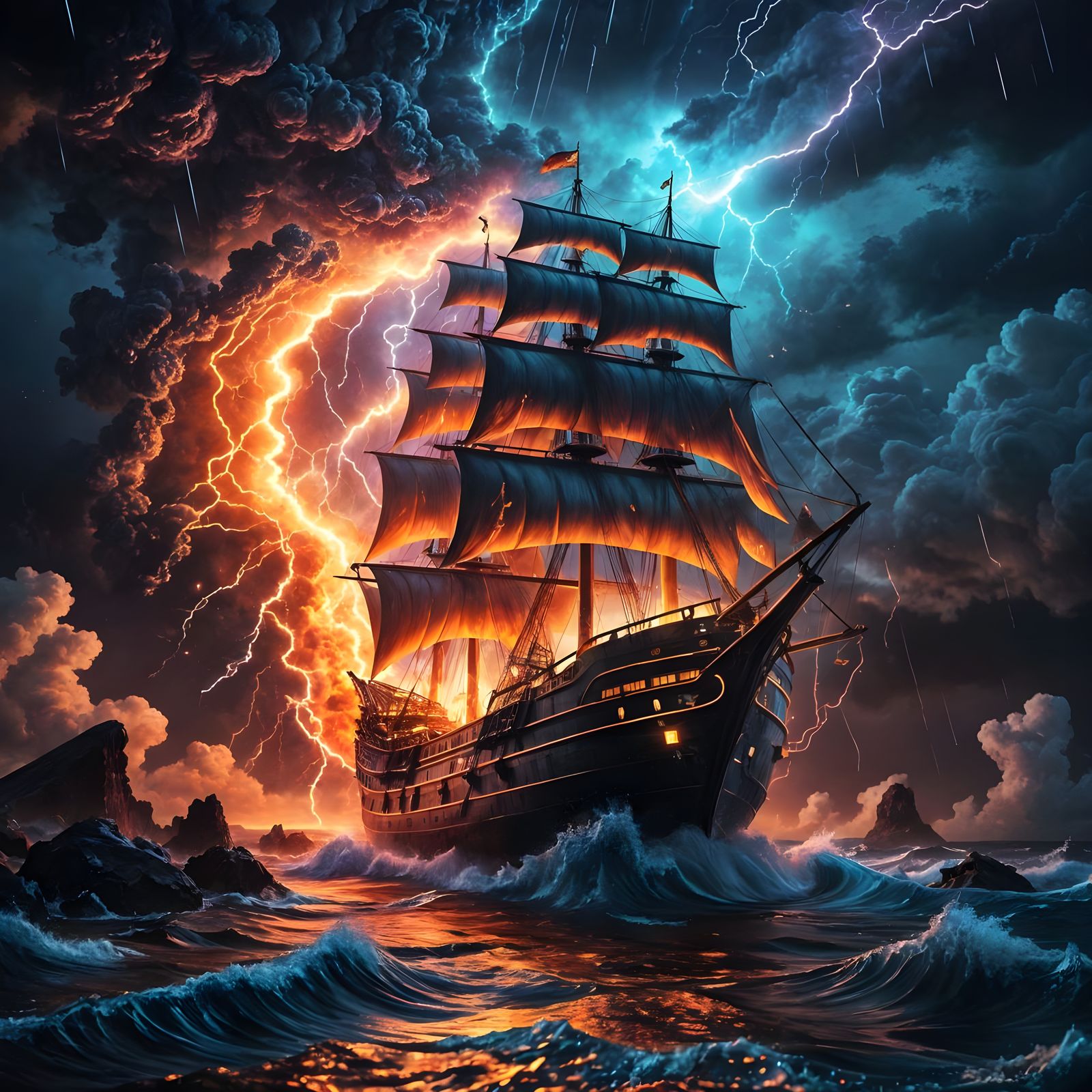 Lava Lamp Ship in Cosmic Storm Illustration
