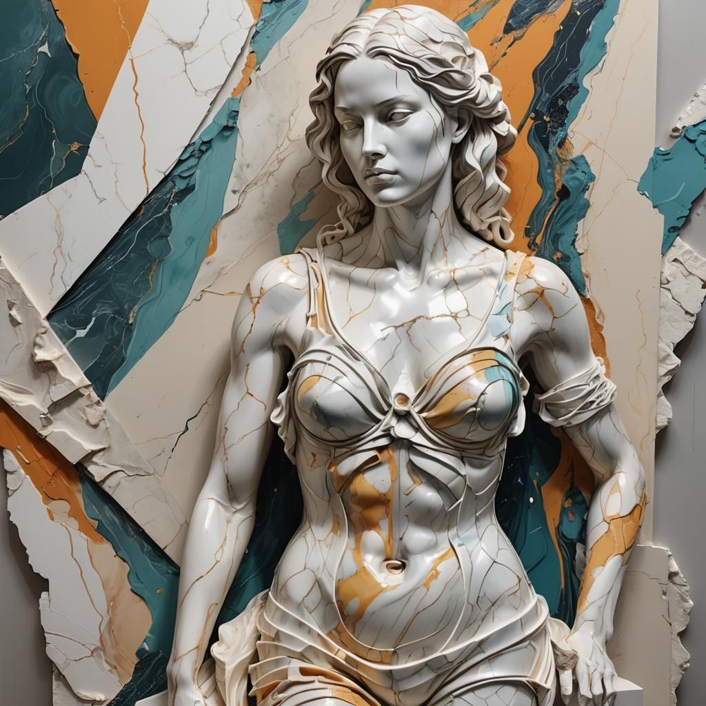 Marble Sculpture Woman with Drawing Sketches