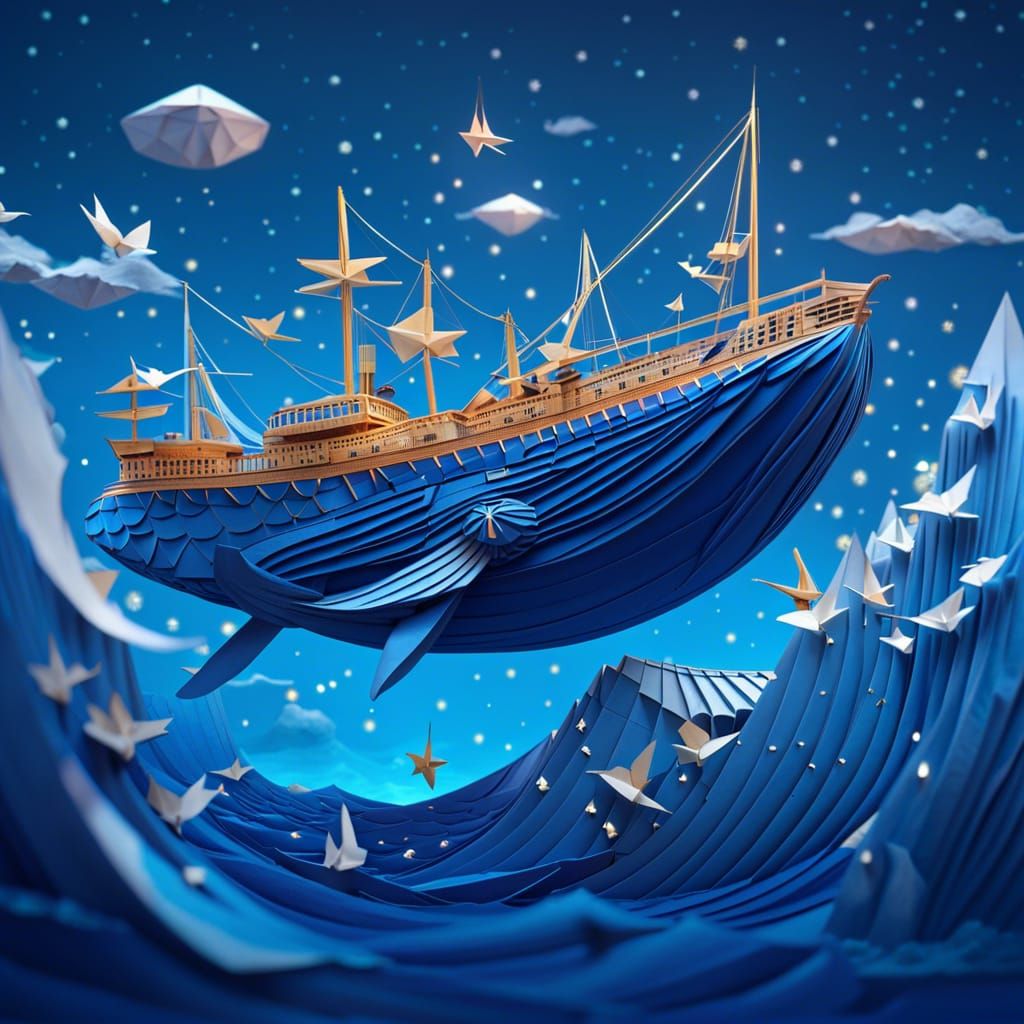 Sailing The Blue Seas in Blue Whale Style in Origami