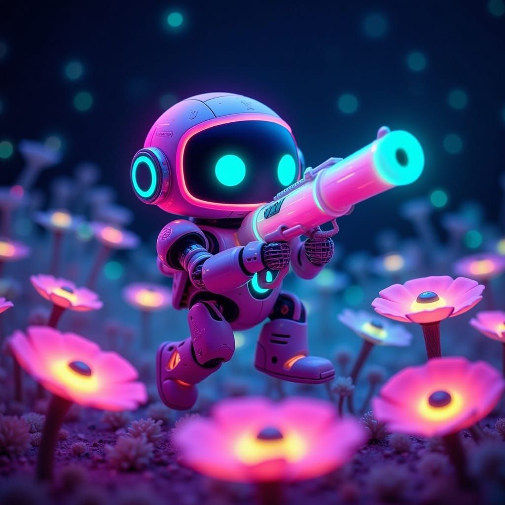 Bioluminescent Robot Jumps Through Alien Flowers