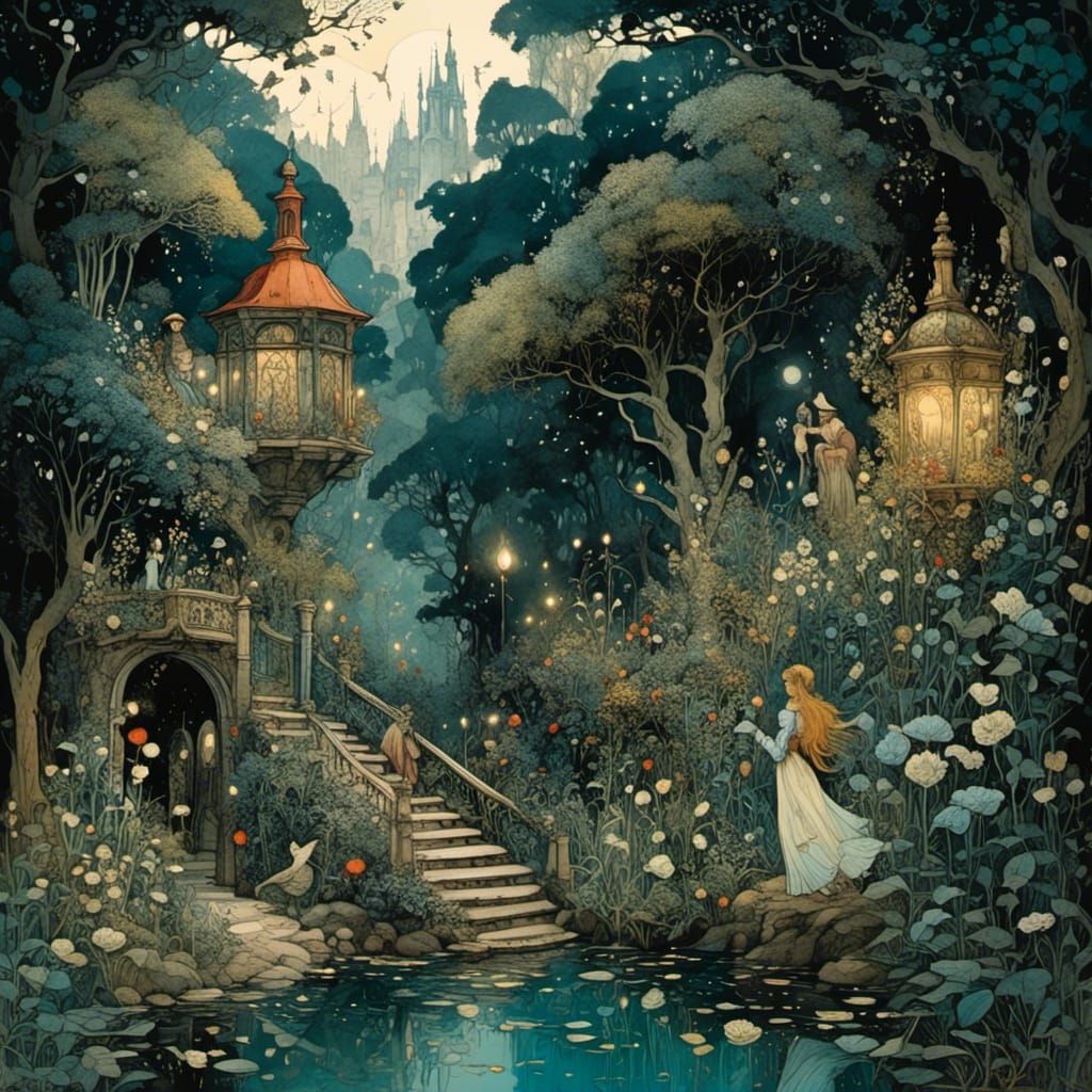 Intricate Enchanted Garden Illustration