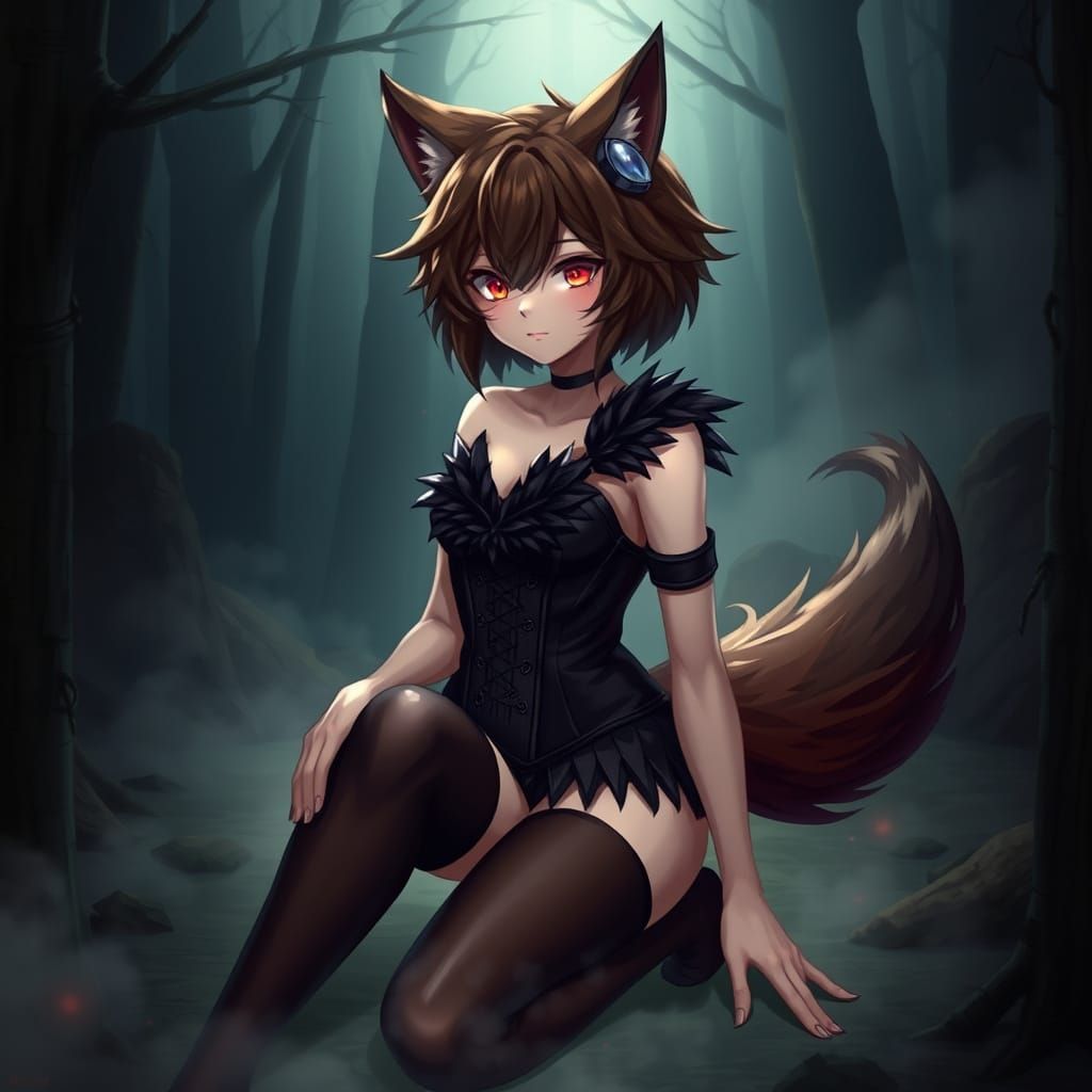 Wolf Maiden in Mystical Forest