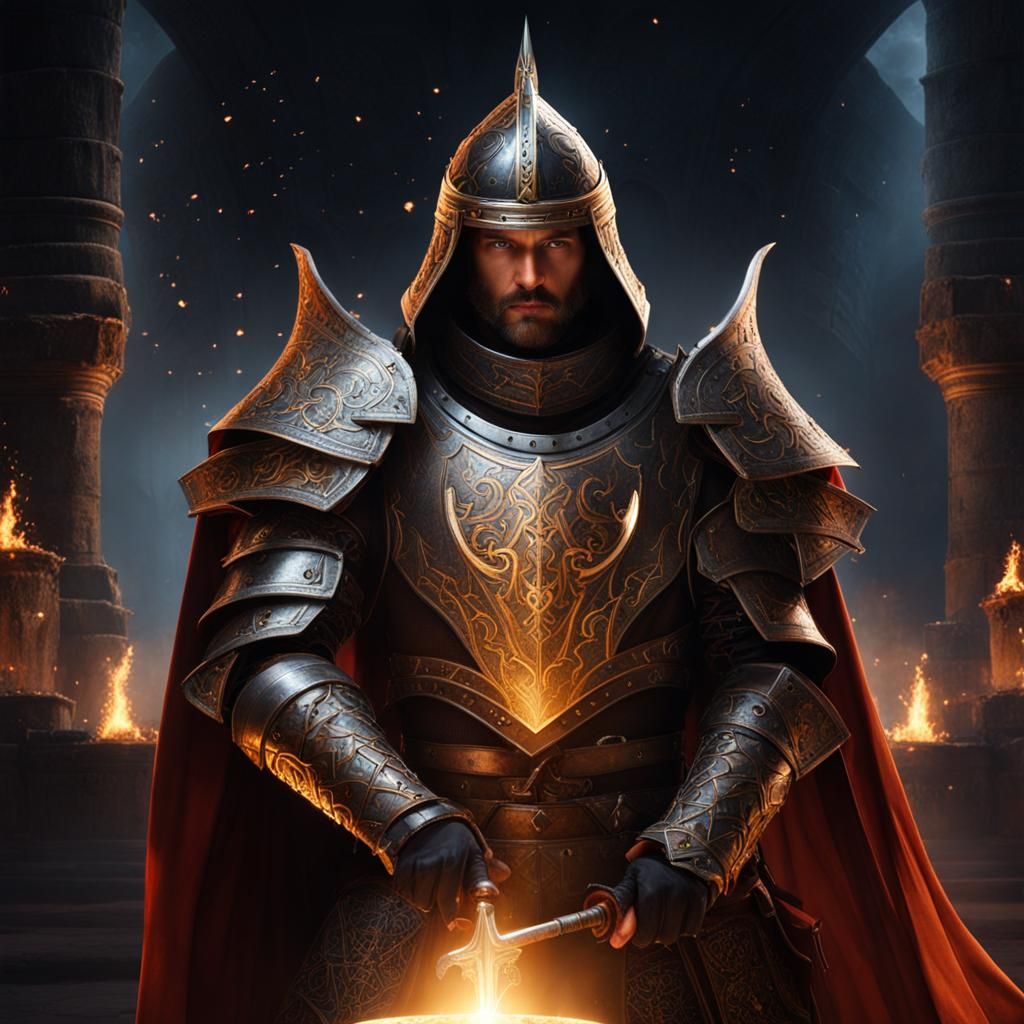 Armored Knight Wizard Casting Magic Spell