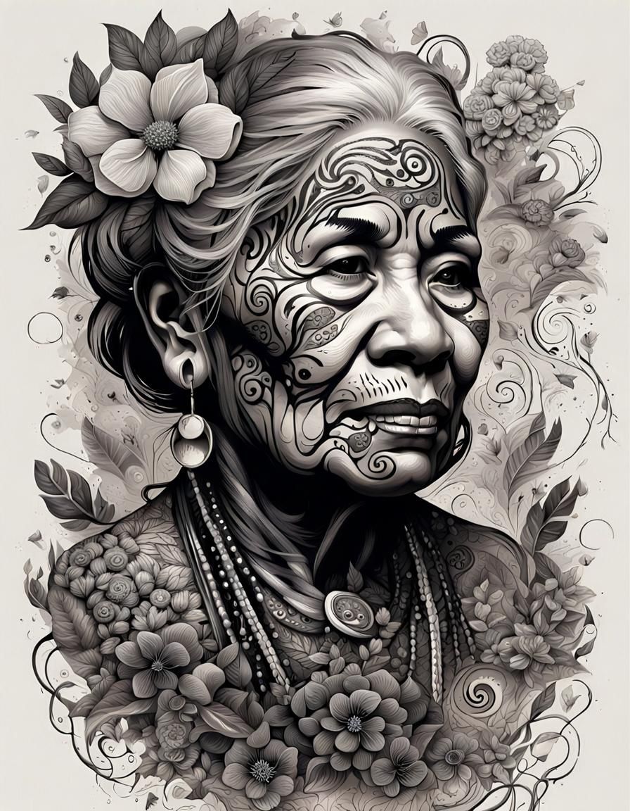 Tattooed Aboriginal Elder: Hyperrealistic Portrait