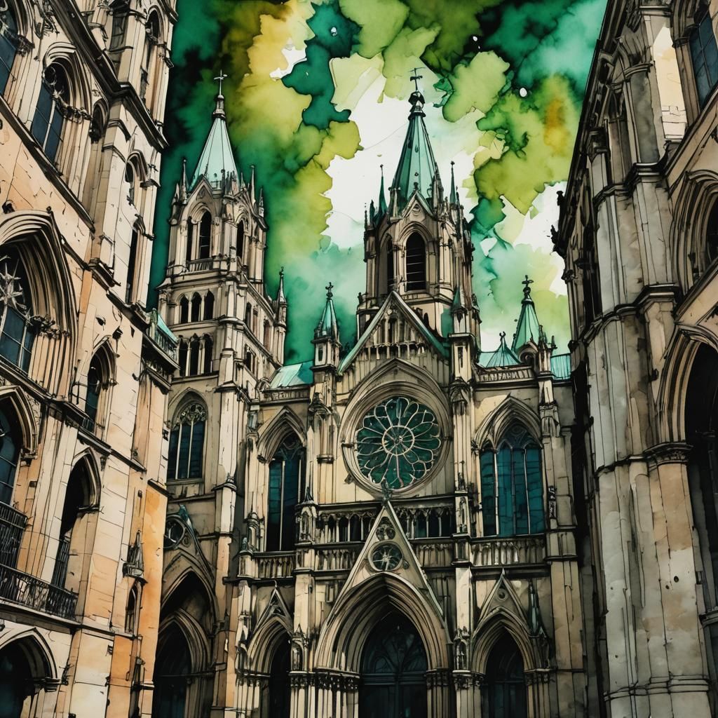 Argentinian Cathedral: Detailed Alcohol Ink Sketch
