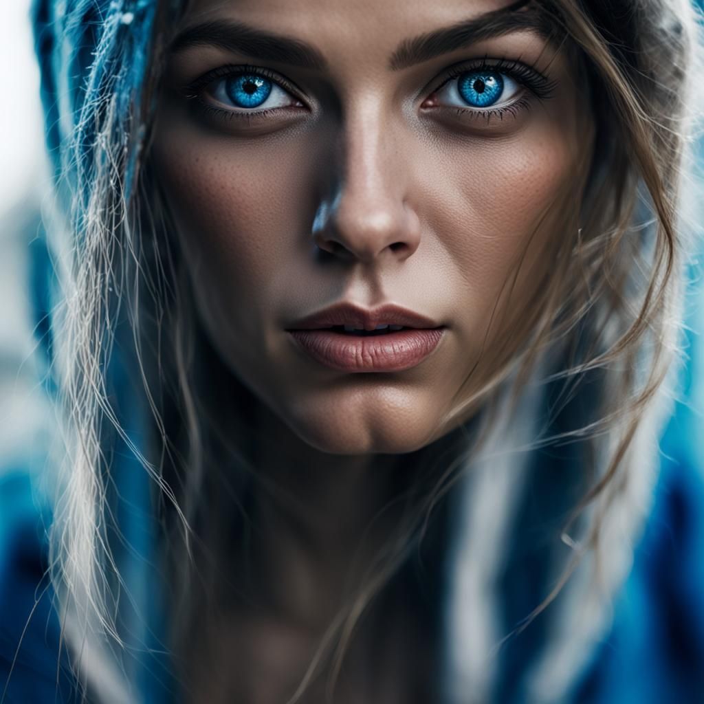 Intense Blue-Eyed Woman Portrait