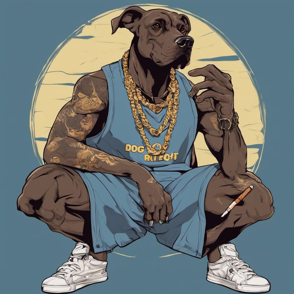 Anthropomorphic Dog Flexing in Oil Painting Style