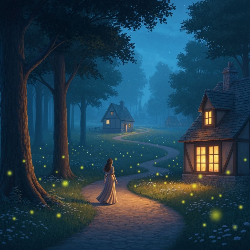 Fairytale Forest Path at Night in Mystical Style
