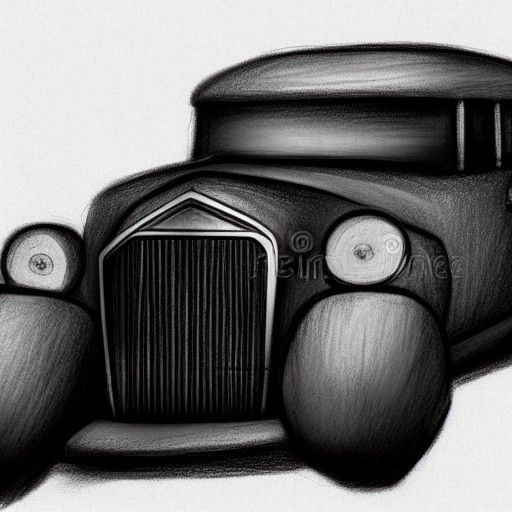 Detailed Pencil Car Sketch in Cubist Style