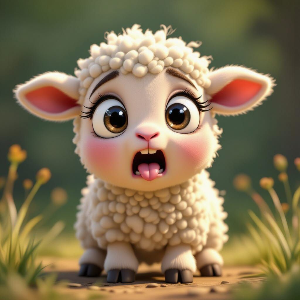 Pixar-Style Lamb Displays Anxious Expression