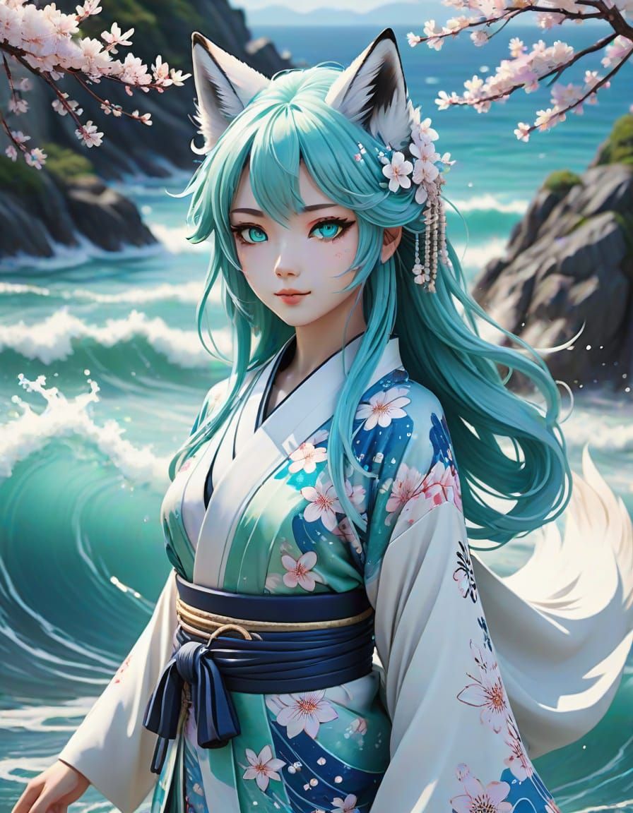 Anime Goddess in Watercolor Splash Art Style