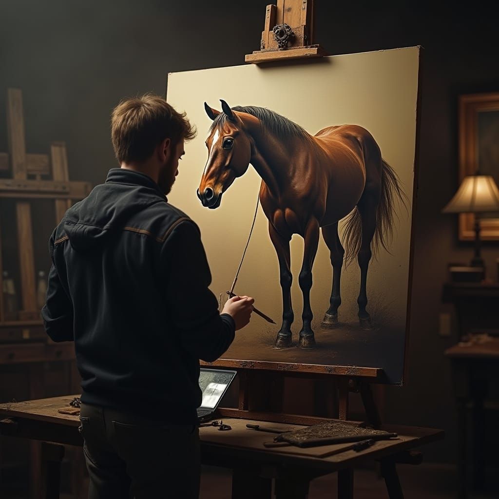 Artist Captures Hyperrealistic Horse Portrait in Studio