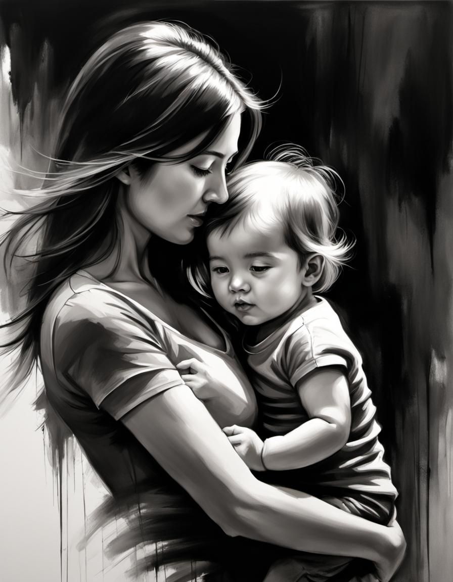 Mother and Child: Ink Action Painting in Blender