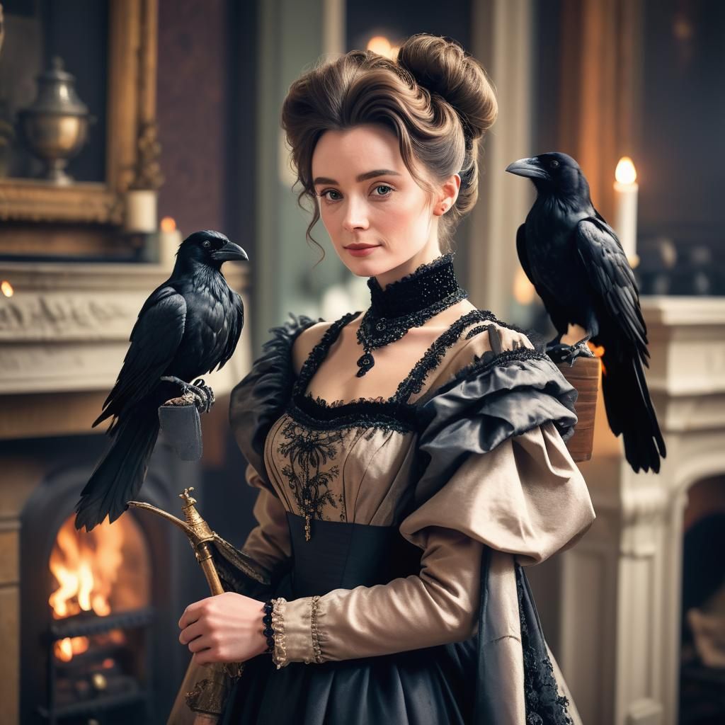 Victorian Lady with Raven Fireside Portrait