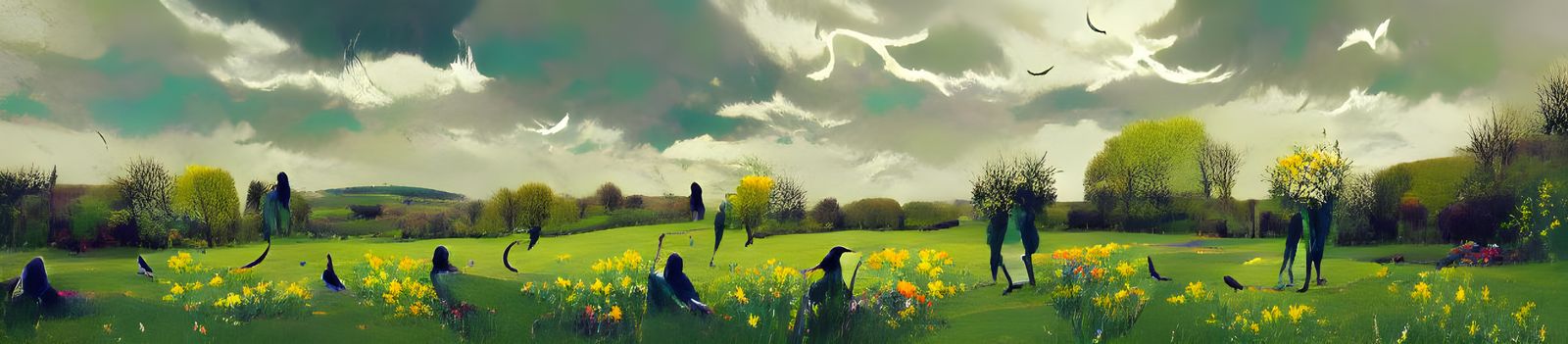 Surreal Spring Scene Inspired by Horror Art