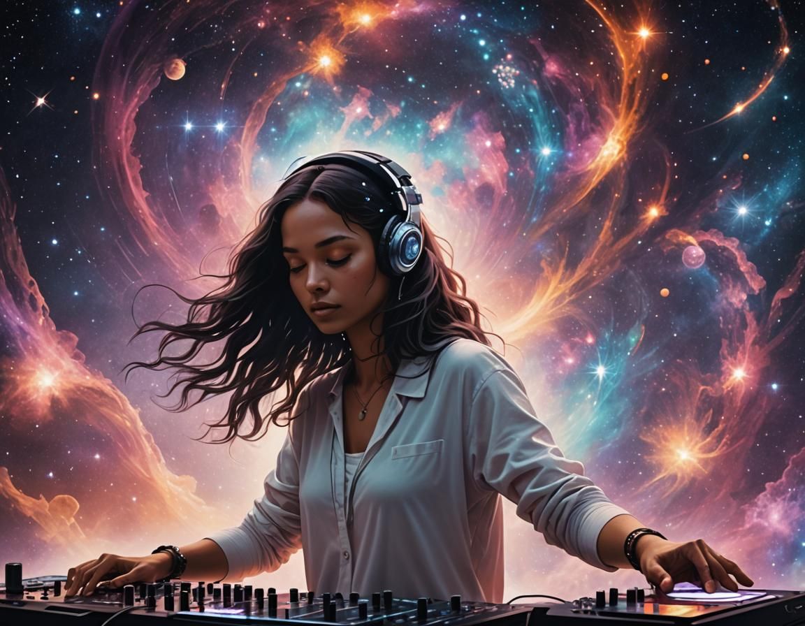 Cosmic DJ Mixing in Ethereal Club