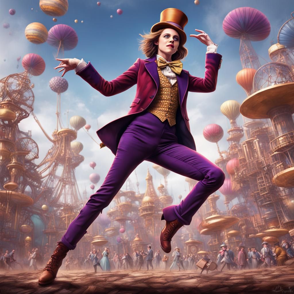 Kristen Stewart as Willy Wonka: Detailed Pencil Sketch