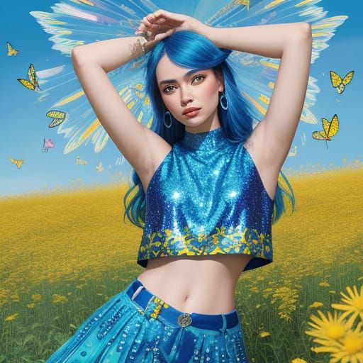 Electric Blue Crop Top in Floral Field of Dreams