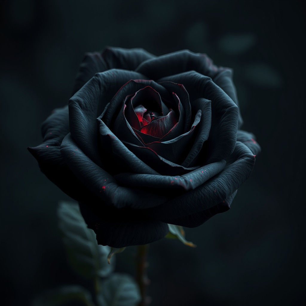 Mystical Black Rose with Red Undertones in Matte Painting