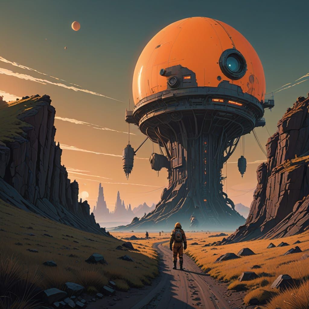 Explorers on Alien Planet with Megastructure