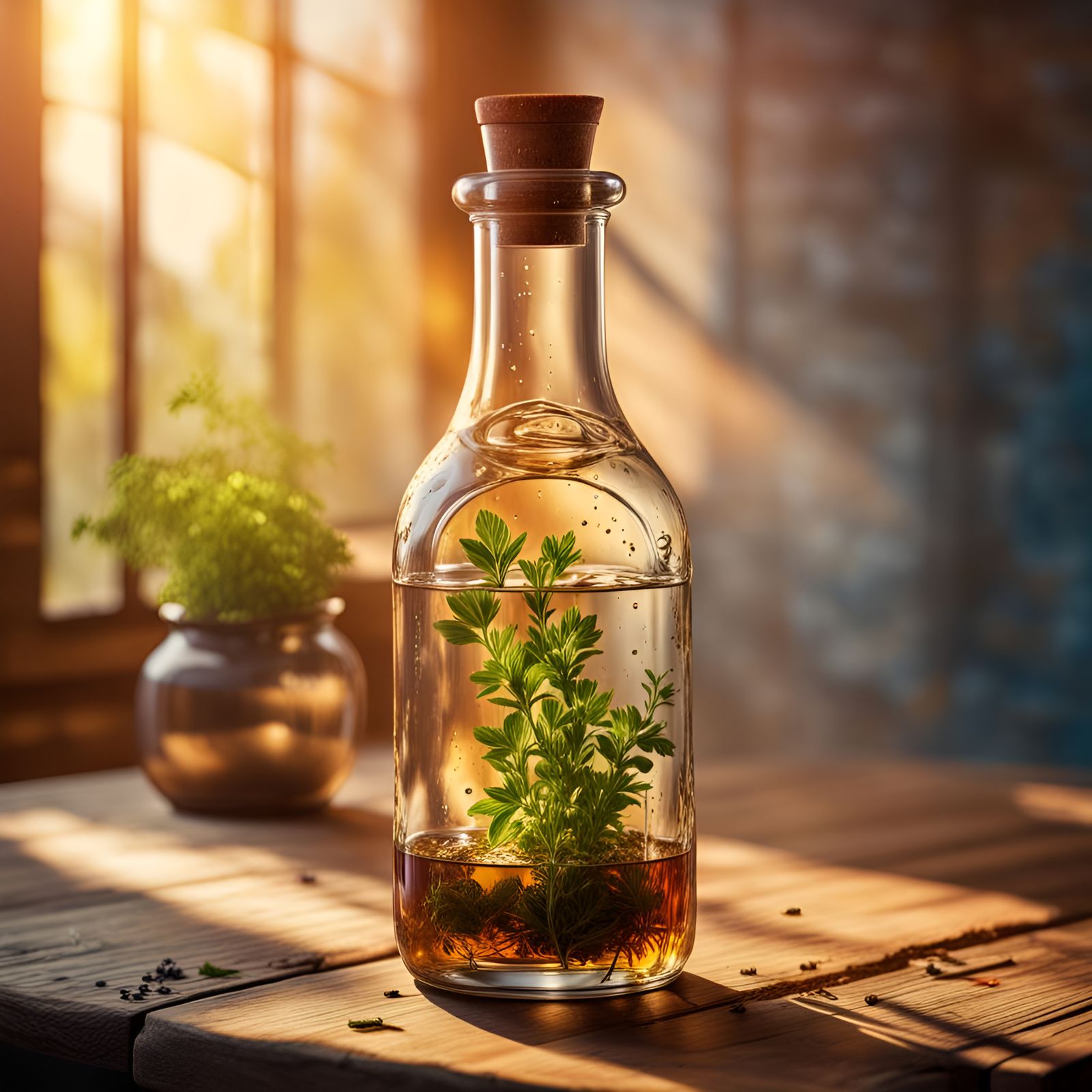 Golden Hour Vinegar Bottle Still Life