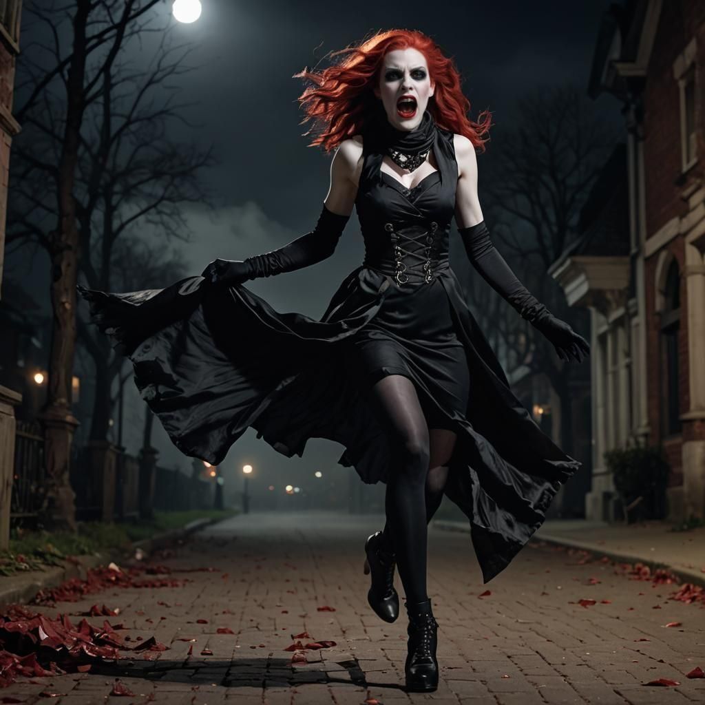 Gothic Vampire Woman in Flight: Hyperrealistic Photography