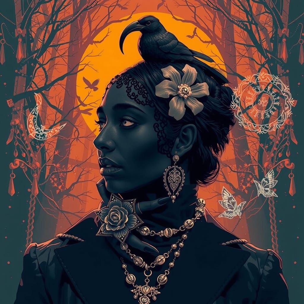 Ghost in Ardennes Forest with Wilted Roses and Black Lace