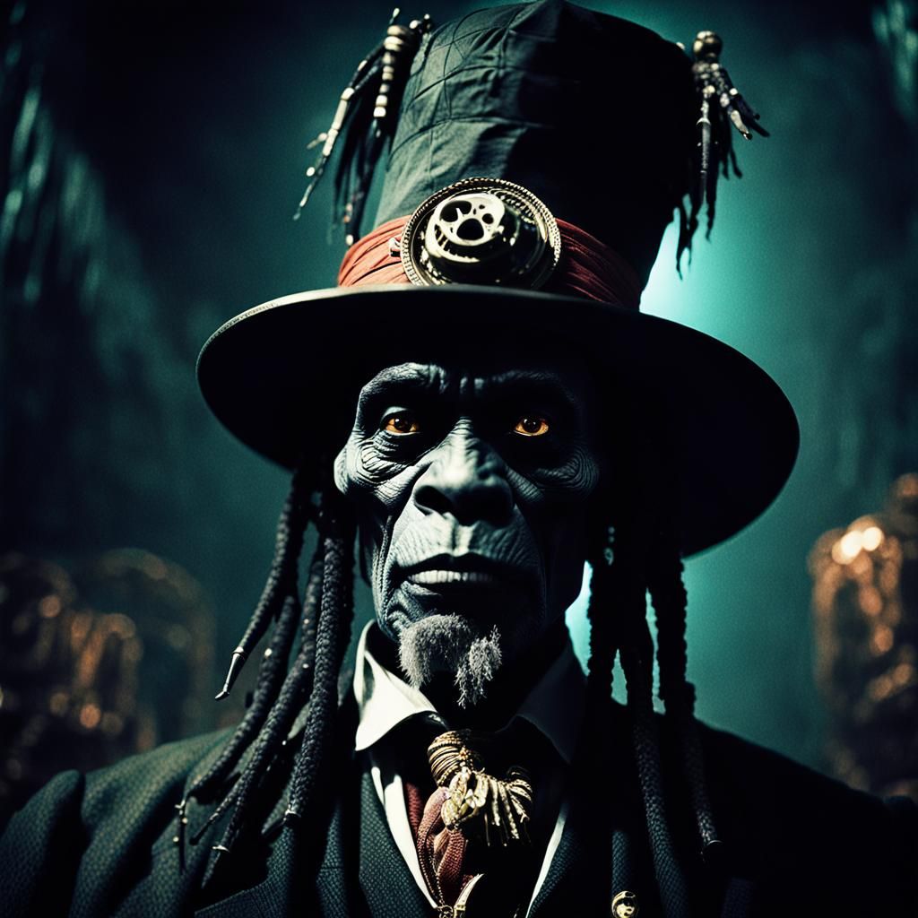 Realistic and Scary Cinematic Film Still of Papa Legba