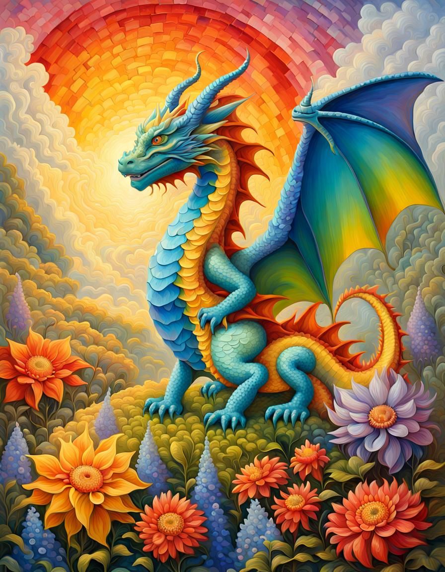European Dragon in Vibrant Impressionist Style
