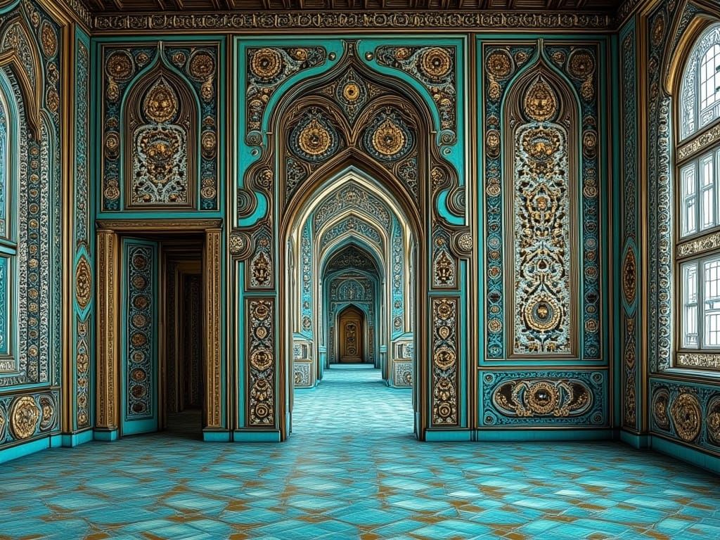 Persian Faience Tile in Hyperrealistic Alien Architecture St...