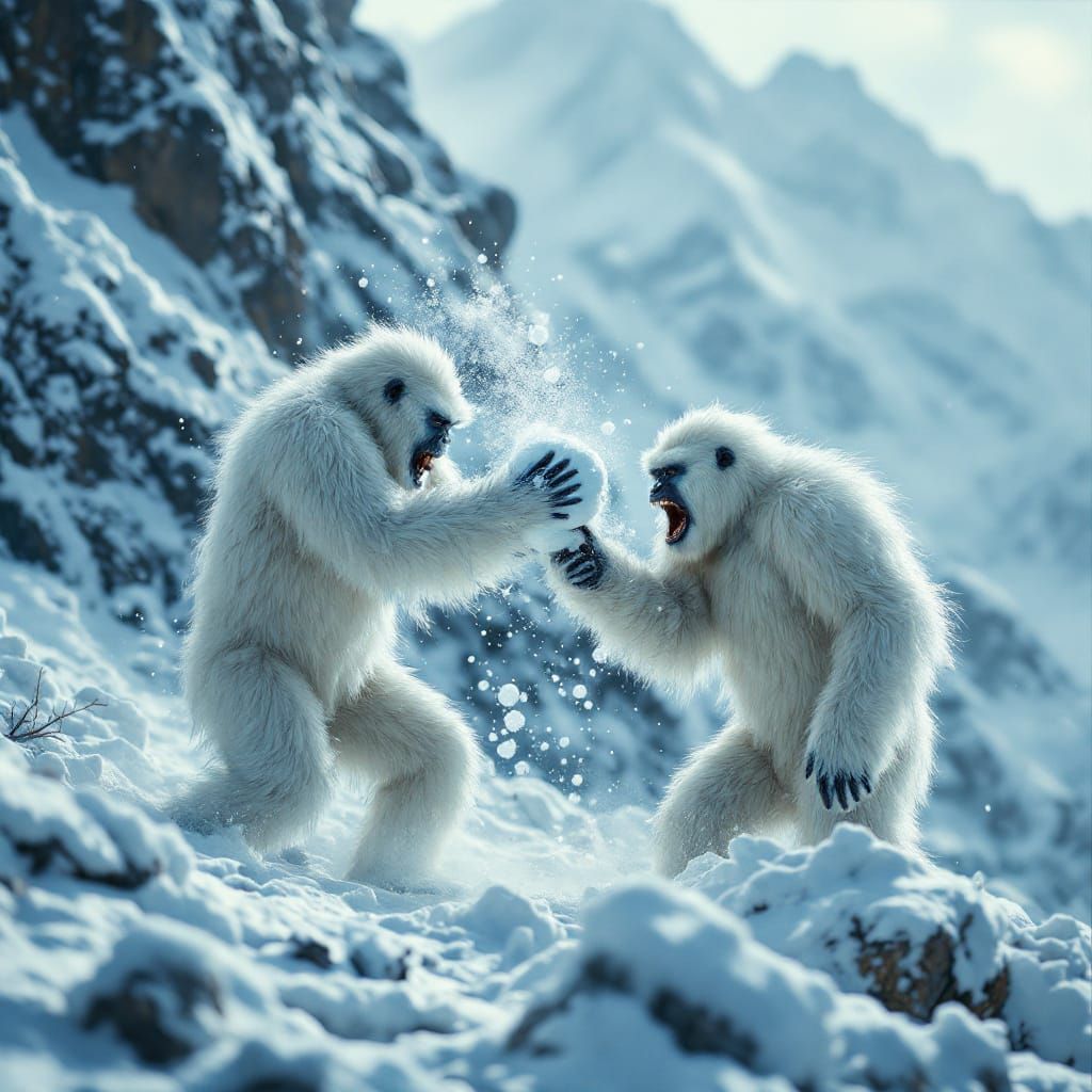 Yeti Snowball Fight in Himalayas Cinematic Film Still