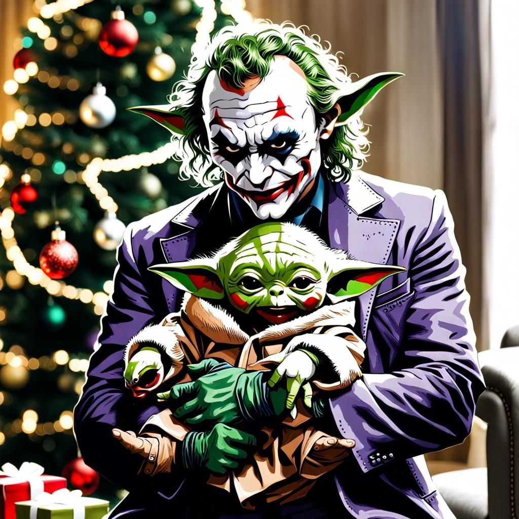 Joker and Baby Yoda Christmas Scene