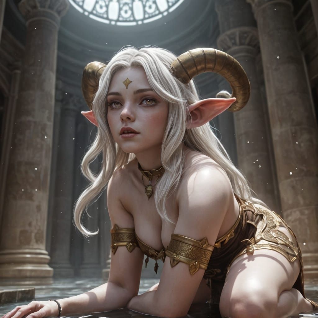 Tiefling Girl Immersed in Water: Digital Art