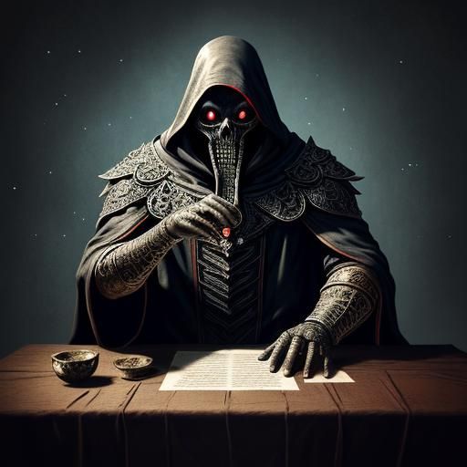 Grim Reaper Emerges from Ancient Scroll: Digital Art