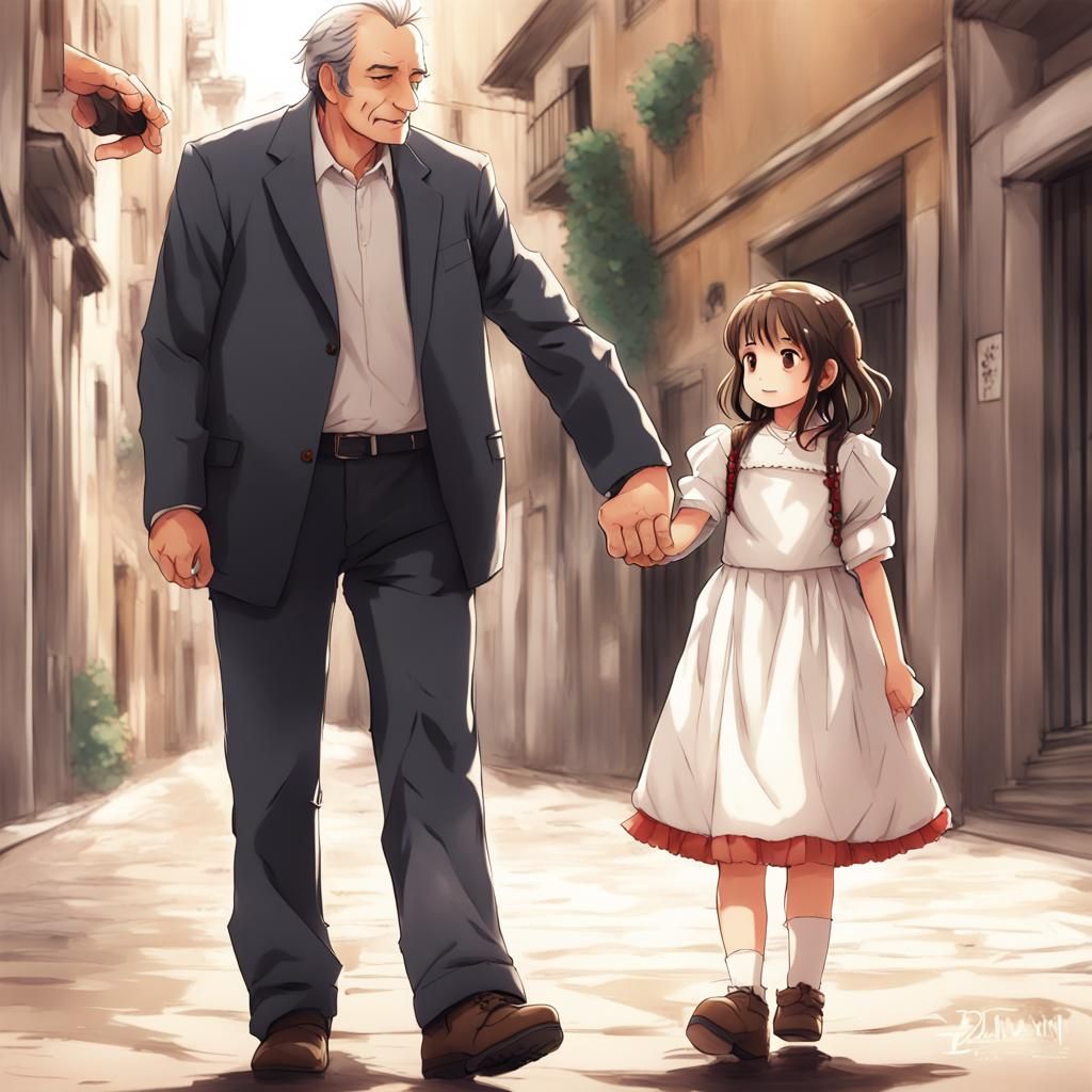 Little Italian Girl and Dad: Anime Style
