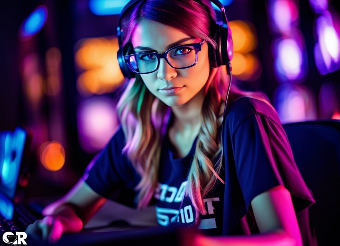 Gamer Girl in Gaming Room: Digital Art