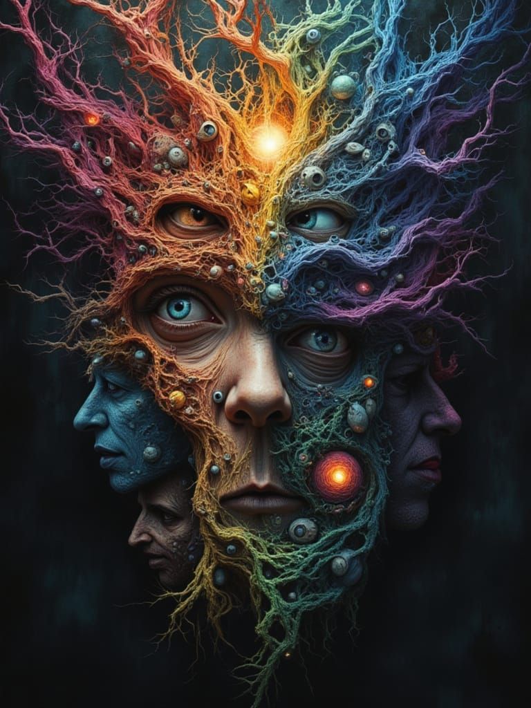 Mindscape of Emotions: Central Face Surrounded by Expressive...