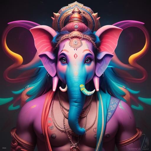 Vivid Neon Ganesha Human Mashup
