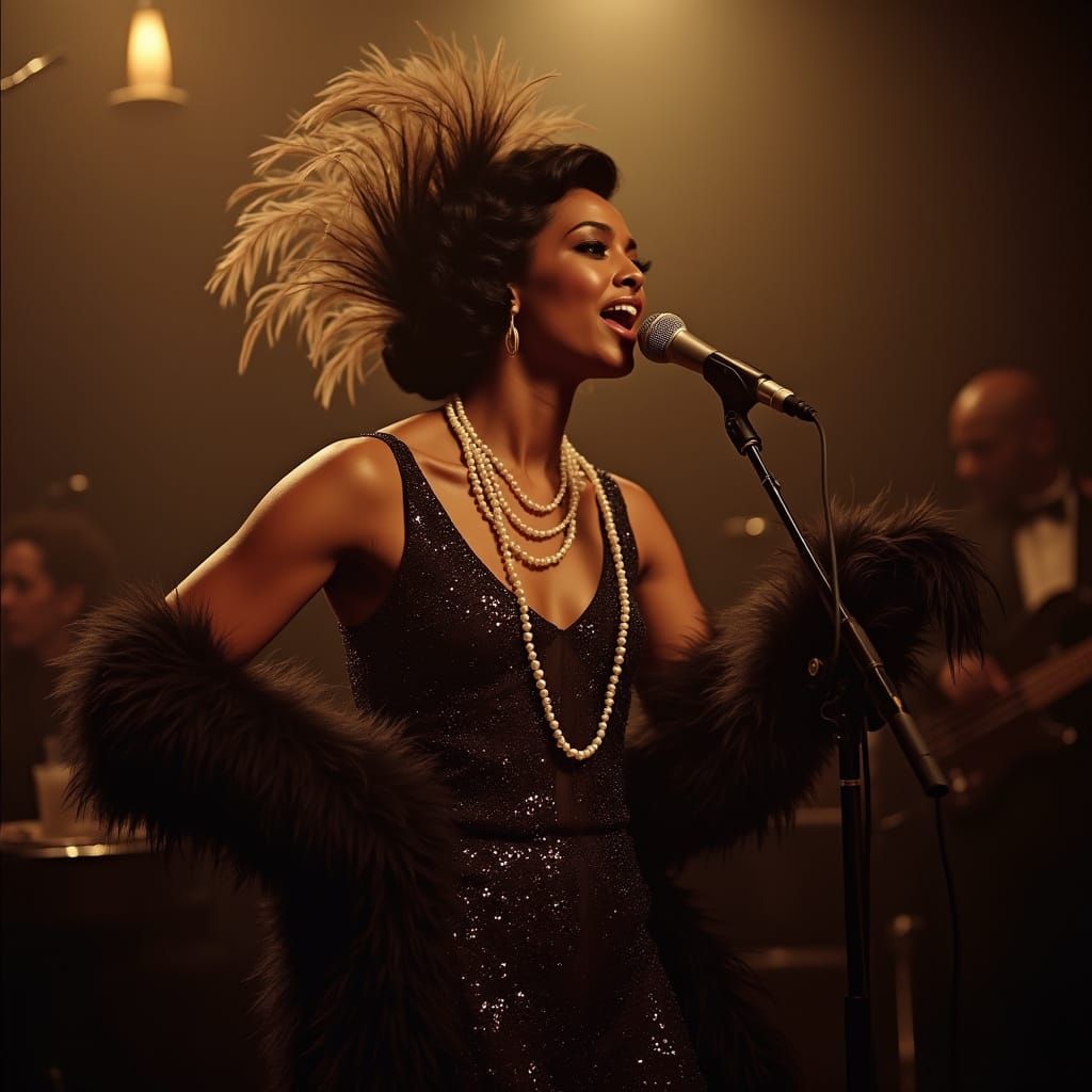 Jazz Singer in 1920s Club, Vintage Photography Style