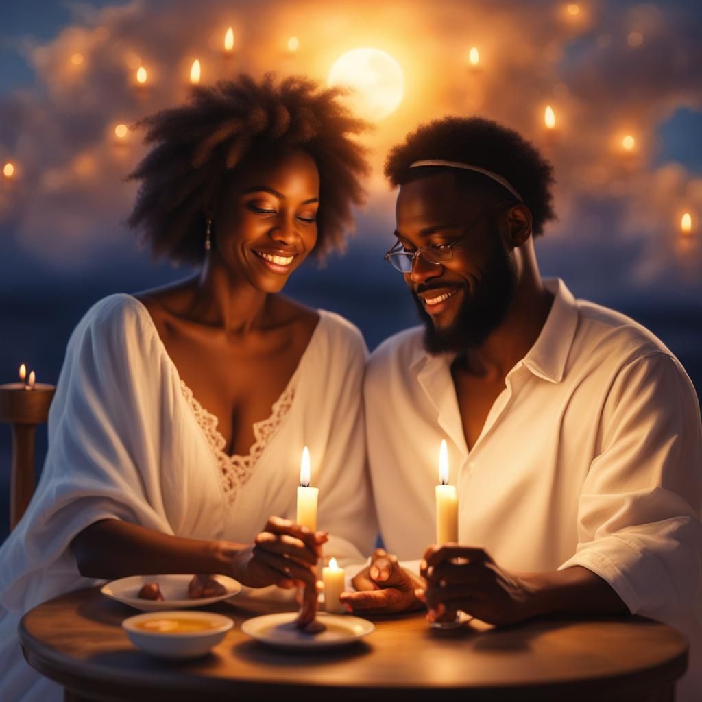 Romantic Candlelit Date Night Painting of Couple