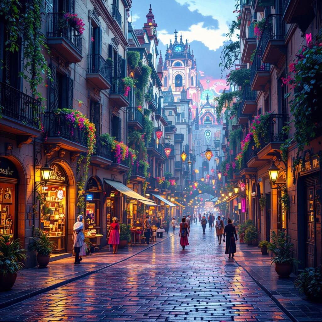 Fantastical La Rambla Barcelona Matte Painting