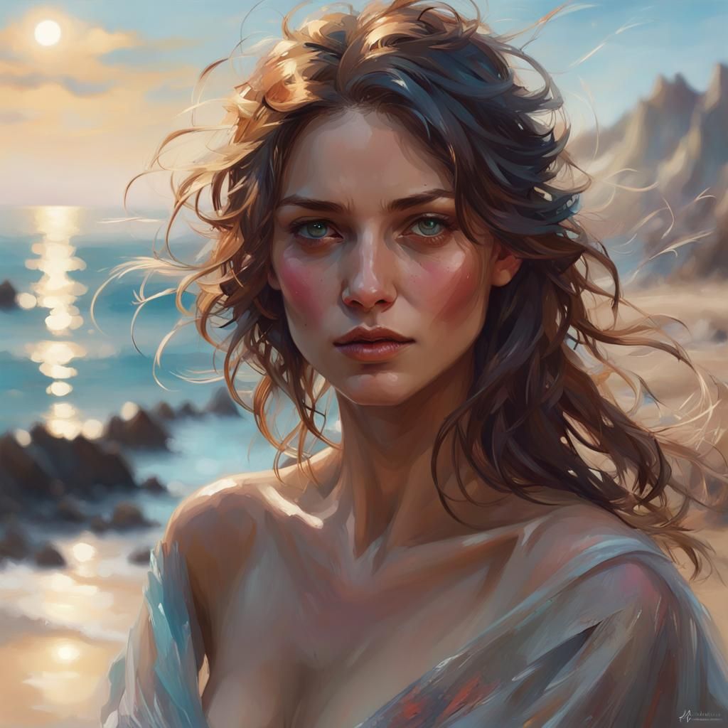 Seaside Portrait in Art Nouveau Style