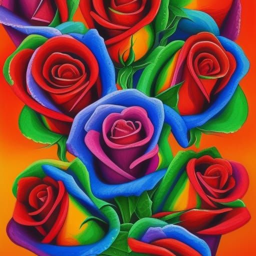 Vibrant Rainbow Roses in Gouache Style