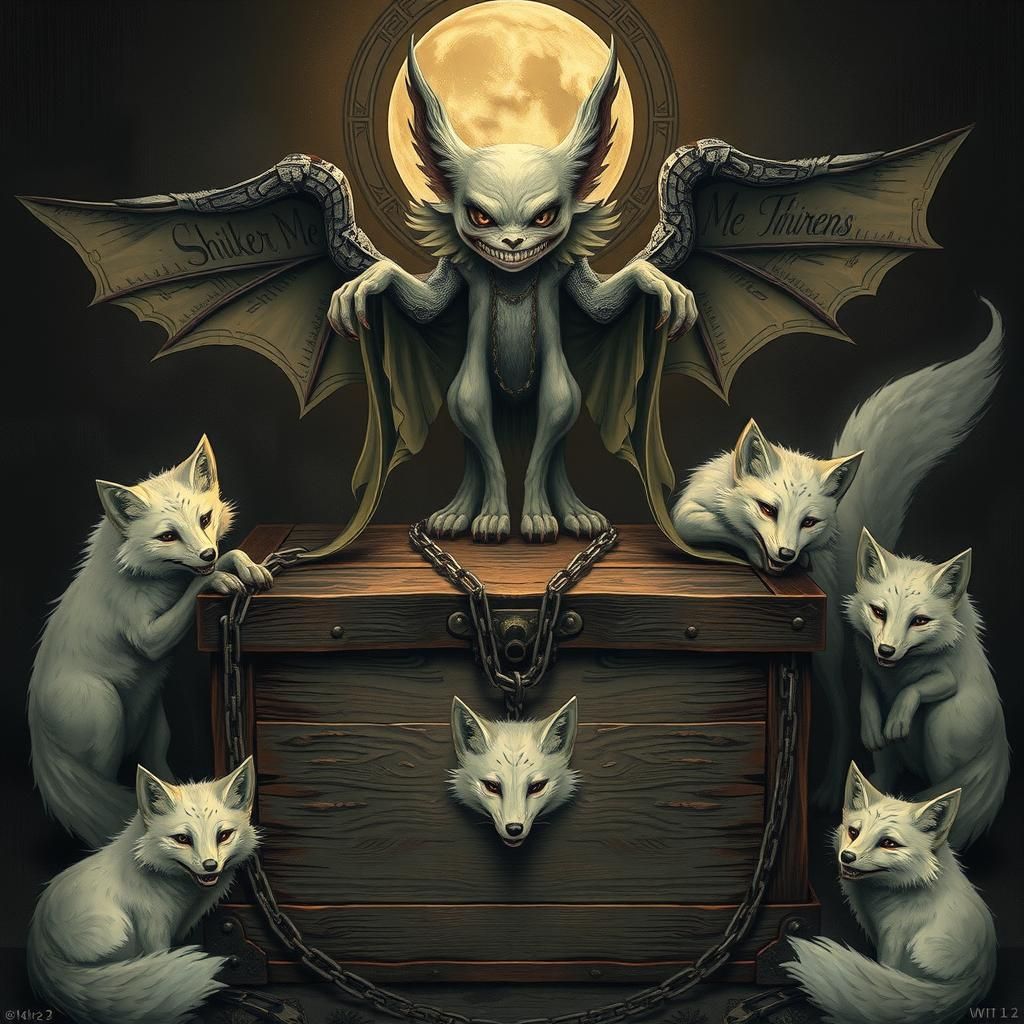 Mystical Banshee and Foxes in Engraving Style